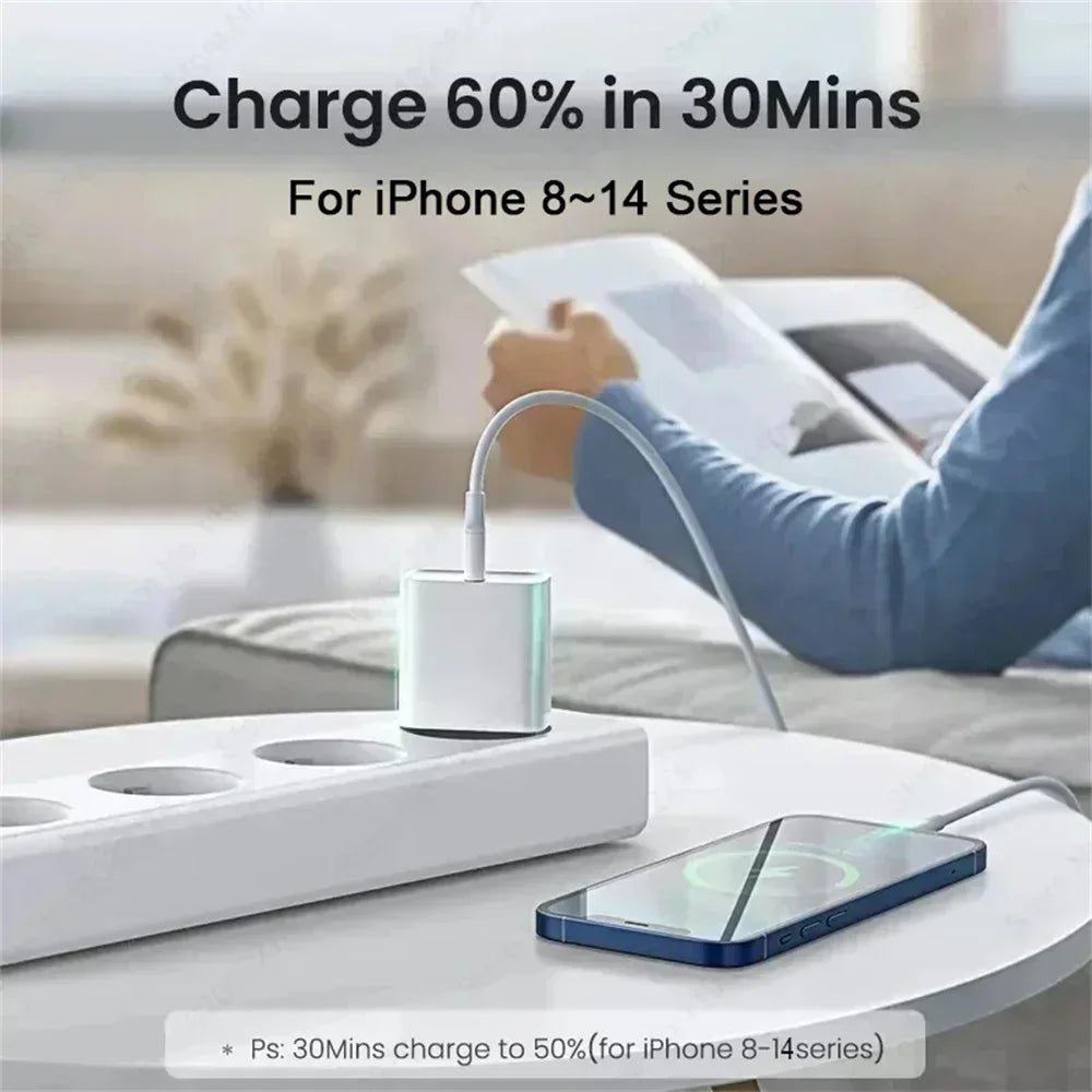 Chargeur Rapide iPhone 20W USB-C – Adaptateur + Câble Lightning