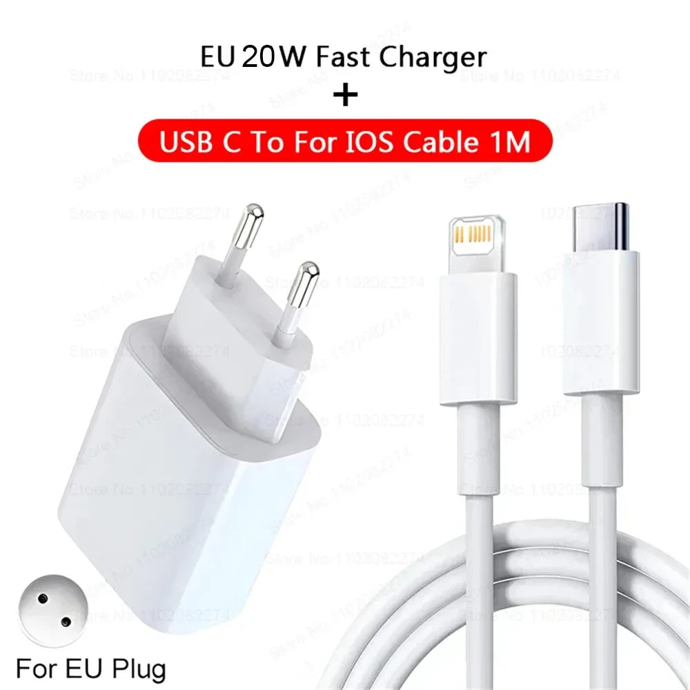 Chargeur Rapide iPhone 20W USB-C – Adaptateur + Câble Lightning