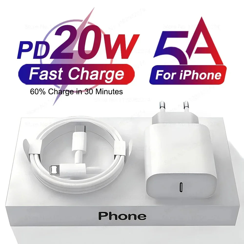 Chargeur Rapide iPhone 20W USB-C – Adaptateur + Câble Lightning