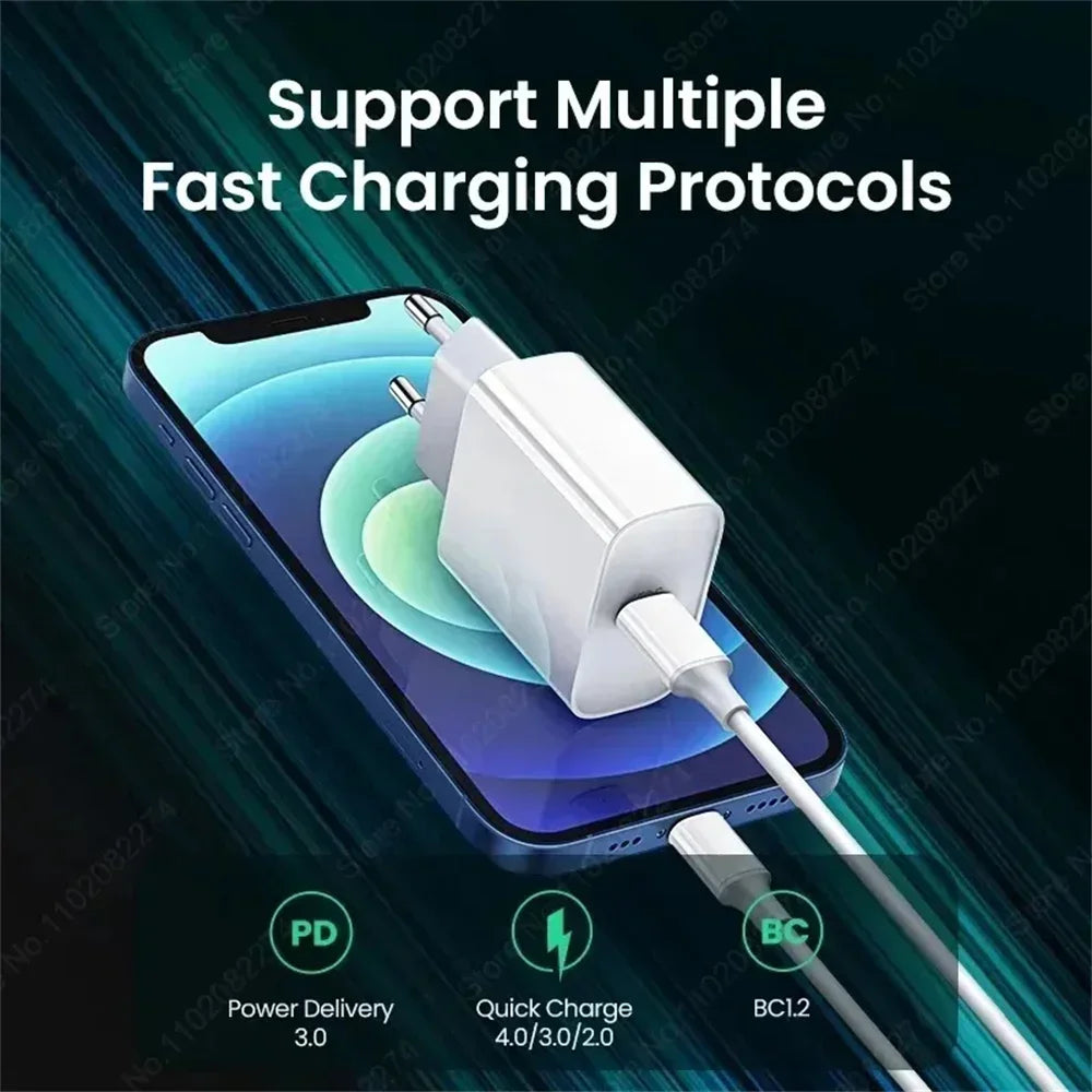 Chargeur Rapide iPhone 20W USB-C – Adaptateur + Câble Lightning